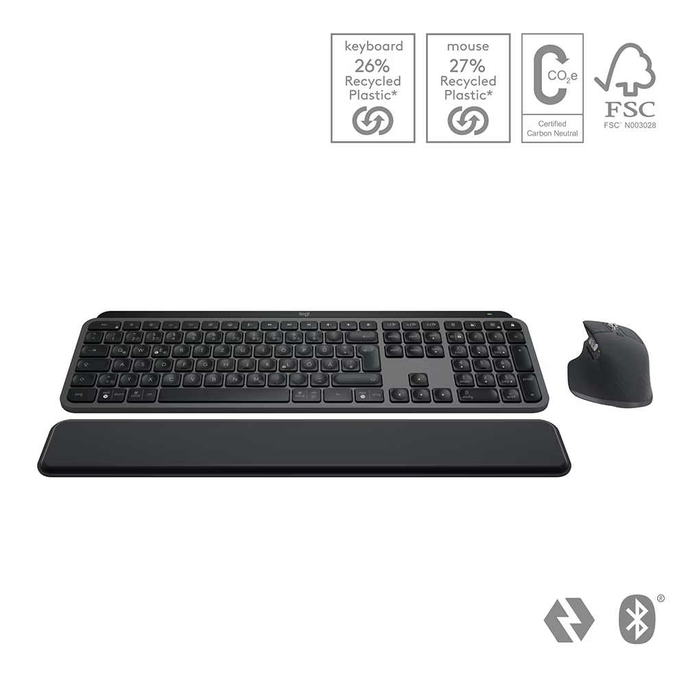 Logitech MX Keys S Combo mit MX Master 3S Maus und ergonomischer Handballenauflage