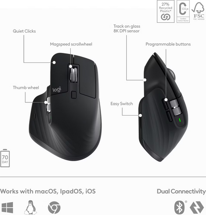 Logitech MX Keys S Combo mit MX Master 3S Maus und ergonomischer Handballenauflage
