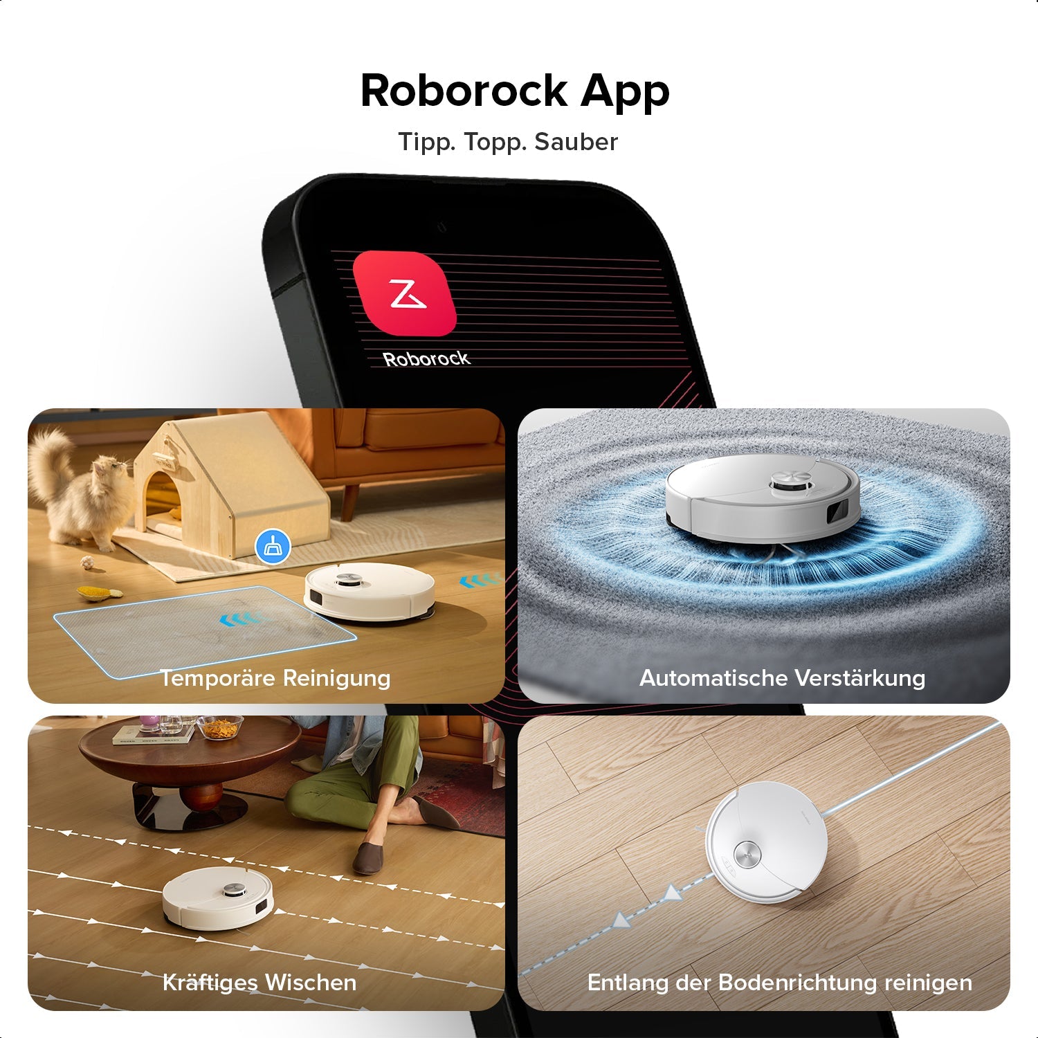 Roborock Q10 S5 Set Saug- und Wischroboter mit zusätzlichem Wischtuch für die automatische Bodenreinigung