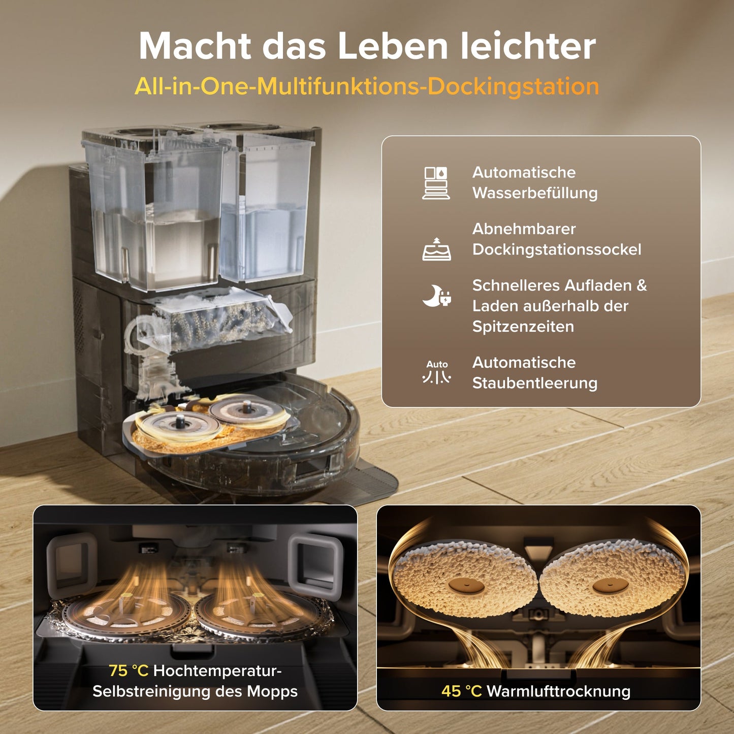 Roborock Qrevo S Pro Saug- und Wischroboter mit 18500 Pa Saugkraft und Multifunktions-Dockingstation